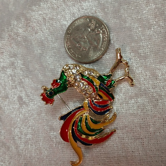 Rooster Pin Brooch Enamel and Rhinestones Sparkle Bling Collectible - Picture 7 of 8